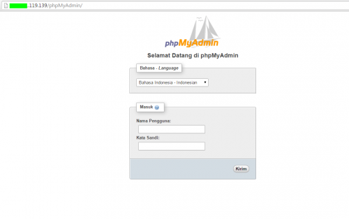 phpmyadmin nginx di vps centos, halaman phpmyadmin default, halaman login phpmyadmin